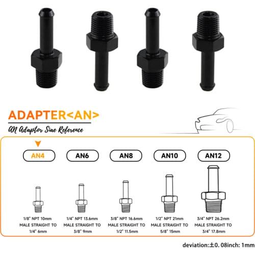 4PCS ALUMINUM 1/8" NPT MALE STRAIGHT TO 1/4" HOSE BARB NIPPLE AN4 FITTING 4 PIECES BLACK