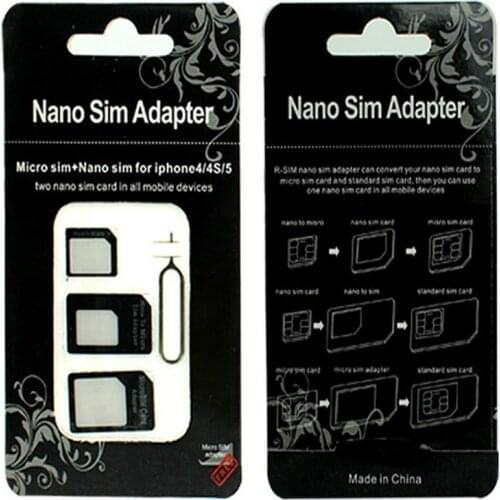 500pcs/lot Nano sim Adapter 4 in 1 Nano SIM Card to Micro Standard Adapter Adaptor Converter Set For iPhone 6 7 8 5 4S 4