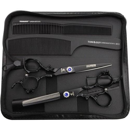 6 inch black dragon hair scissors set cutting scissors thinning scissors and comb case Hairdresser hairdressing scissors
