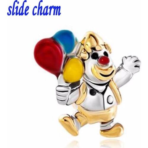 Slide charm Free shipping Epoxy clown color beads fit Pandora bracelet Valentine Christmas Mothers Day gift