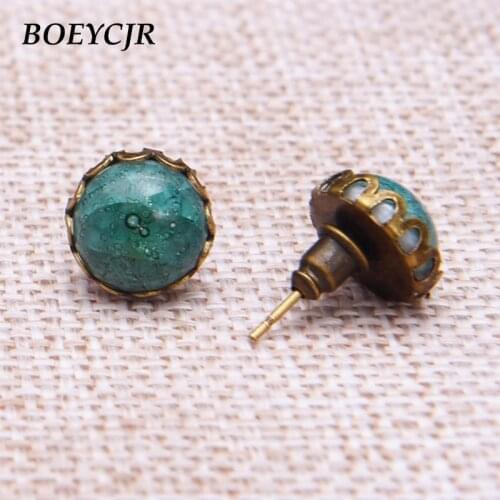 BOEYCJR Chinese Ethnic Ceramic Ice Crack Stud Earrings Handmade Fashion Jewelry Vintage Earrings for Women Christmas Gifts