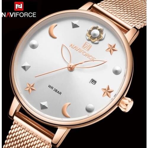 NAVIFORCE Casual Women Watches Romantic Starry Sky Wrist Watch Stainless Steel Minimalist Ladies Fashion Clock Gfit Montre Femme
