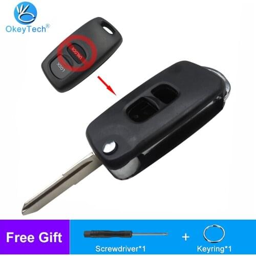 OkeyTech 2 Buttons Replacement Modified Flip Folding Remote Car Key FOB For Mazda 3 5 6 MPV Protege cx-5 Shell Cover Uncut Blade