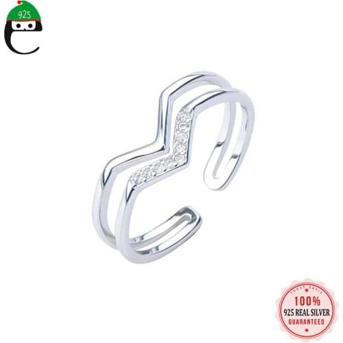 ElfoPlataSi 925 Sterling Silver Fashion Sweet Double Layer CZ Adjustable Ring For Women Wedding Fine S925 Jewelry DD1046