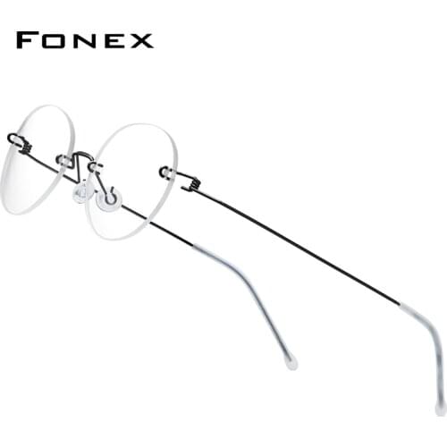 FONEX Titanium Alloy Eyeglasses Frame Men Screwless Eyewear Women 2020 New Rimless Myopia Retro Round Prescription Glasses 98630