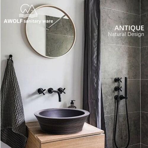 Ceramic Vessel Art Bathroom Sinks Restoring ancient ways Washing Basin Bowl 420*420*140mm Imitation stone Lavatary Antique AM862