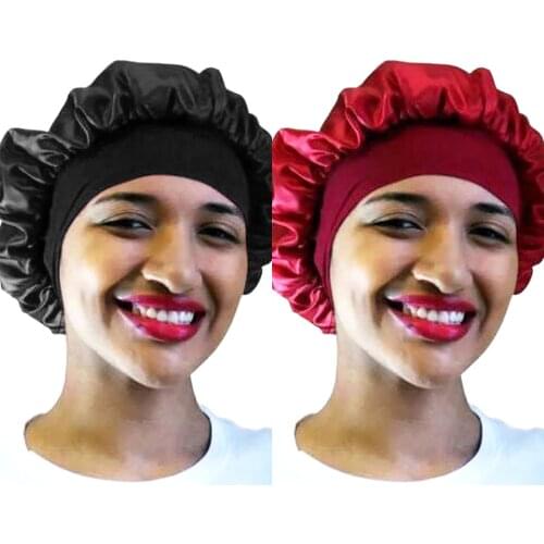 2pc Womens Solid Wide-brimmed Hair Band Sleep Cap Chemotherapy Hat Hair Cap