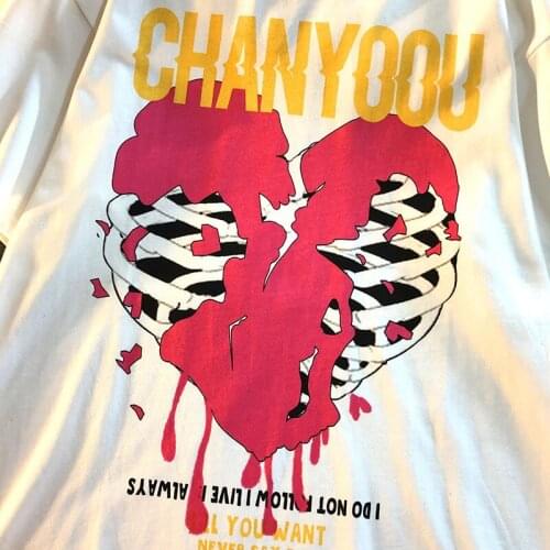 Cotton summer love print O neck short-sleeved women clothes Korean Tshirt loose top white t-shirt Harajuku Casual vintage size