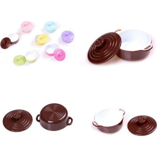 Mini 1/12 Miniature Dollhouse Soup Pot Play Kitchen Cooking Utensil for BJD Doll Food Toy Accessories Cute Candy Color