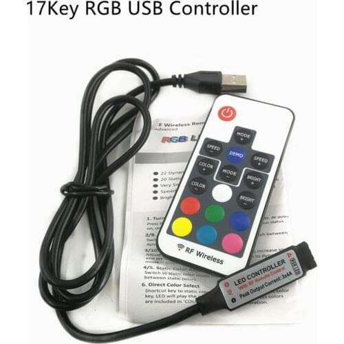 DC 5V USB LED RGB Controller Mini 3Keys Dimmer 24Key 44key IR Remoter 17Keys RF Wireless Remoter Control for USB RGB LED Strip