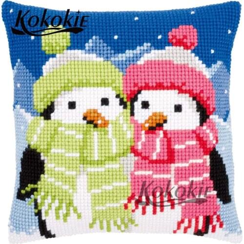 Cross stitch kits handmade embroidery yarn Needlework fabric crafts penguin printed pillowcase knitting needles kit for pillow