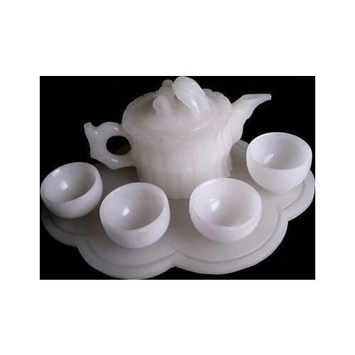 100% natural hand-carved Chinese jade Bamboo Teapot Set