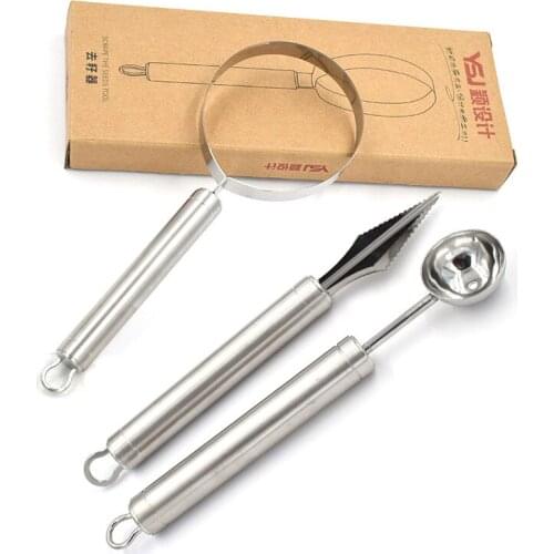 3 piece set combination stainless steel fruit melon ballet digging ball spoon carving knife fruit cut watermelon artifact dredge