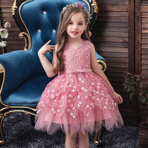 Toddler Baby Girls Party Pageant Flower Girls Dresses Kids first 1st 2nd Birthday Party Ball Gown Outfits Dress Elegant Big Bow