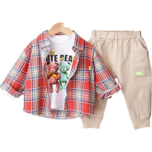 New Autumn Baby Boys Clothes Children Girls Sports Plaid Coat T-Shirt Pants 3Pcs/sets Toddler Fashion Clothing Kids Tracksuits