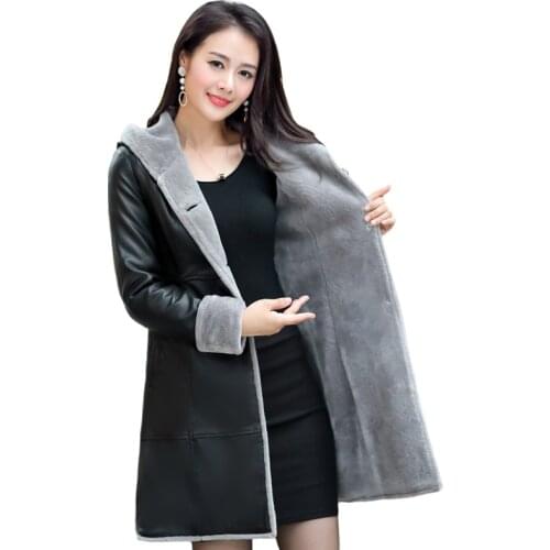 Autumn Winter Fur Leather Coat Women 2020 Slim Warm Soft PU Fur Leather Jacket Hooded High Quality Long Coats Plus Size 6XL