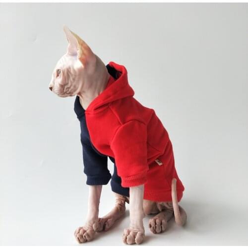 Pet sphinx hairless cat autumn and winter color matching tide brand plus velvet cotton warm sweater