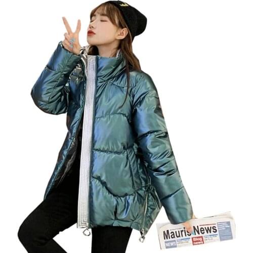 2021 Autumn Womens Winter Coats Fashion Glossy Stand Collar Parkas Winter Jacket Women Shinny Padded Cotton Female Coat Winter