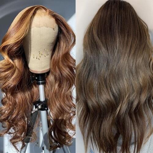 Hightlight Human Hair Wigs Straight Ombre Brown Blonde Lace Front Wig 150% Body Wave Wig T Part Kinky Curly Lace Wig For Women