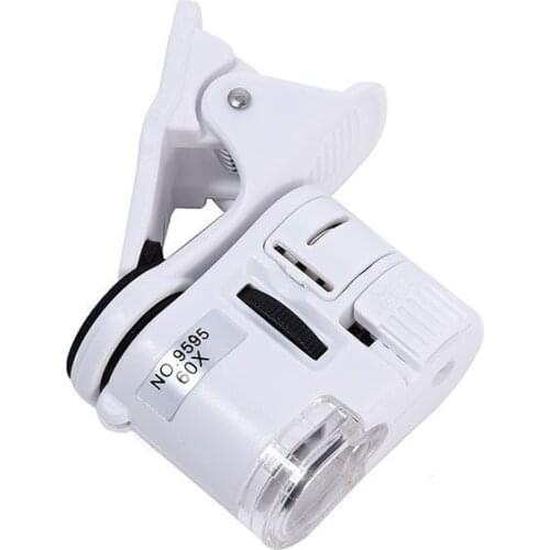 White Handheld Led Light 60 Times Magnifying Glass Mini Portable Mobile Phone Camera Money Detector Microscope
