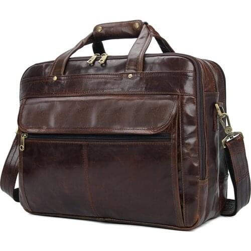 Genuine Leather Mens Briefcase Business Bag Leather Laptop Large Capacity Travel Messenger Bag Men Shoulder Bag