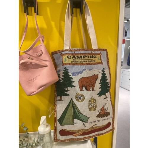 Casual Reusable Women Shoulder Bag Cotton Linen Shopping Bag Casual Handbag Tote Nordisk Canvas Bag