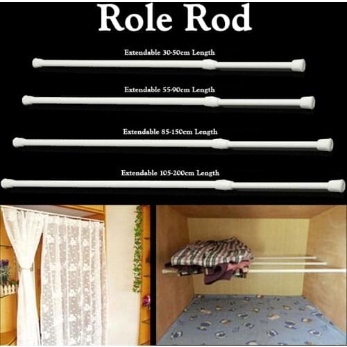 1pcs Spring Telescopic Net Voile Tension Curtain Rail Household Curtain Rods Bathroom Pole Rod Adjustable High Carbon Steel Rods