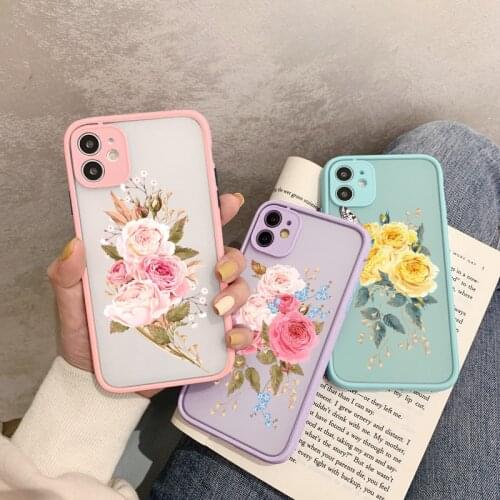 Flower Silicon Phone Case For iPhone 7 8 6 6S Plus XS Max XR Rose Floral Case For iPhone 12 11 Pro Max X SE2020 hard Cover matte