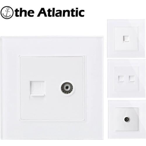 Atlectric RJ45&TV Port Socket TV Internet Wall Socket Tempered Glass Panel Plug Television Computer Outlet 86Type