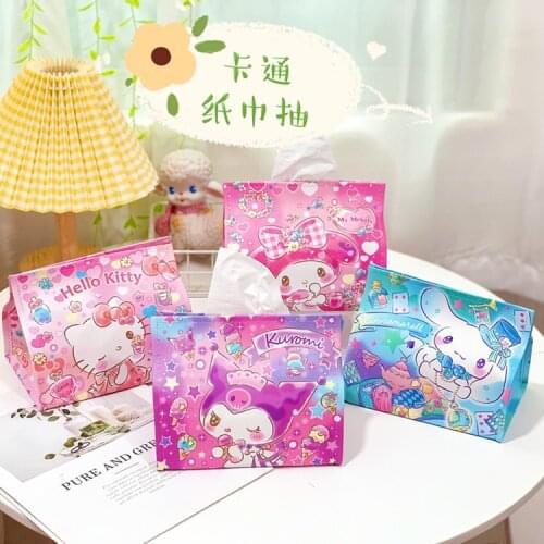 Sanrio Hello Kitty Home Girl Cute Cartoon Tissue Box PU Paper Pumping Melody Car Removable Tissue Box