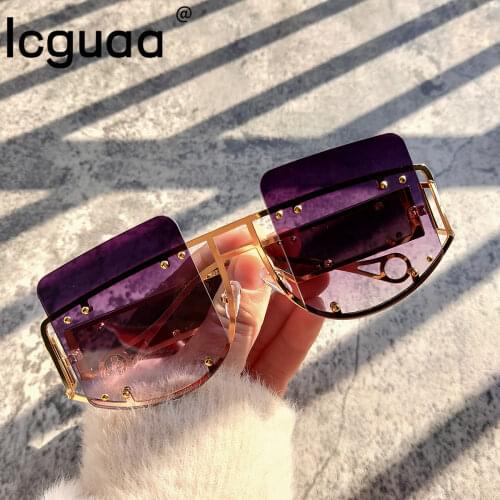 New Mirror Square Sunglasses Men Women 2019 Oversized Alloy Rivet Male Shade Glasses Luxury Brand Trend Unique Eyewear UV400