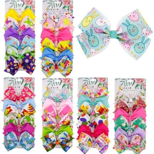 Hair Bows with Alligator Clips Easter Ribbon Boutique Rainbow Hairpins Barrettes For Girls Kids Princess Accessories Sets HC149