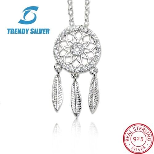 Dreamcatcher 925 sterling silver necklace chain for women woman rose gold plated pendant jewelry pave CZ