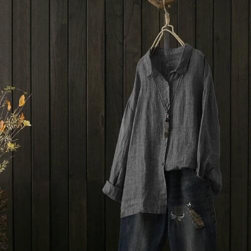 ZANZEA Women Striped Shirt Vintage Button Down Blouse 2021 Autumn Top Office Ladies Casual Long Sleeve Cardigans