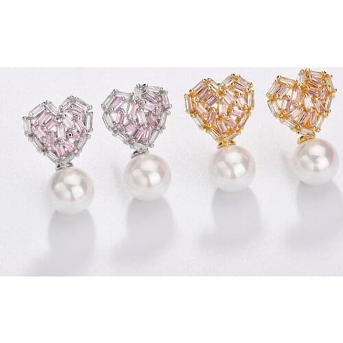 IDESTINY Womens Earrings for Summer 2020 Fashionable Heart Pearl Studs Earings for Girls Daily Wearing Bijoux Jewelery