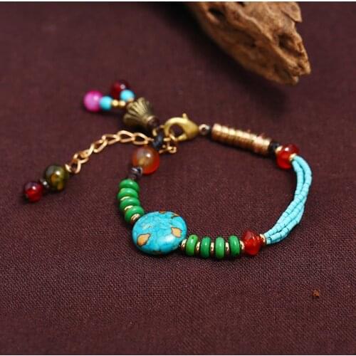2021 European and American Retro Style Colorful Semi-precious Stones Womens Bracelet Natural Stone Pearl Braided Bracelet Women