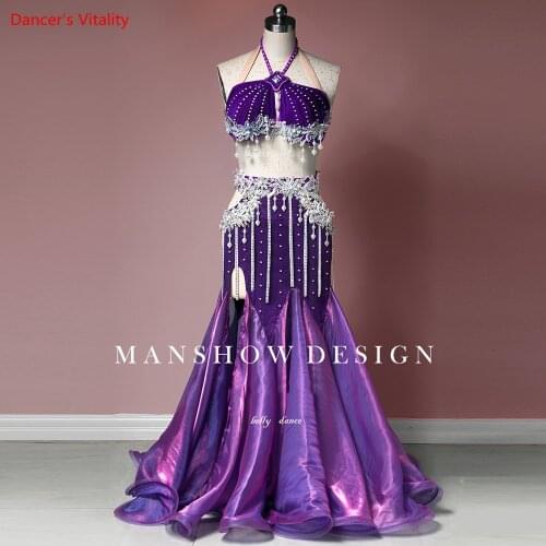 Women Embroidered Belly Dance Costume New Sexy Wrapped Chest Costume High Waist Slim Elegant flowing Fringe fishtail Skirt