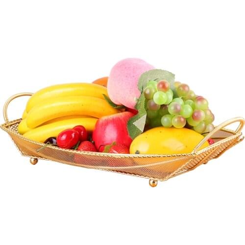 Golden Fruit Plate Serving Tray Storage Decoration Jewelry Tray Dessert Tray Fruit Snack Plate Home Decoration Party Supplies
