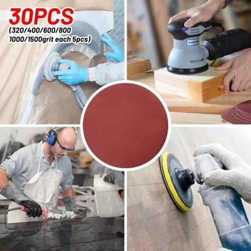 30pcs Round Sandepapers For Car Polish 320/400/600/800/1000/1500 Grit Sanding Polishing Pad Automobile Furniture Power Tools