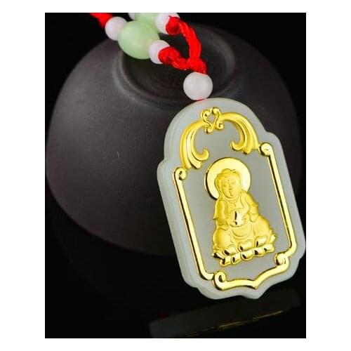 3D gold inlay and Tian Yu Guanyin pendant h39