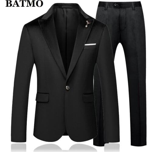 BATMO 2020 new arrival high quality fashion black suits men,mens velvet wedding dress suits,4 colors plus-size 90280