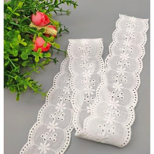 15yards 53mm Hollow Out Floral Embroidered White Cotton Lace Ribbon DIY Apparel Sewing Fabric Handmade Crafts Material Lace Trim