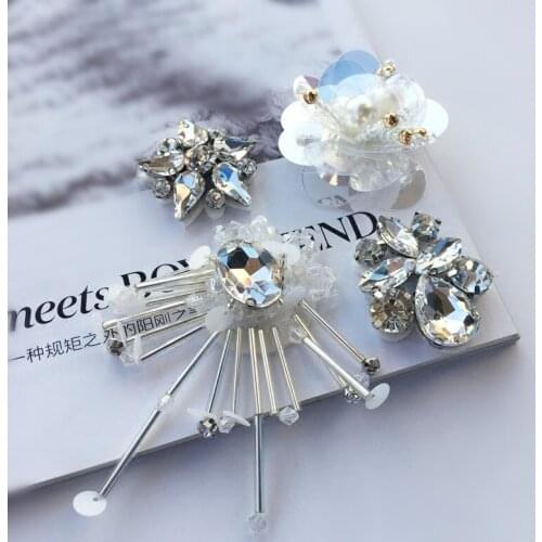 White Stereoscopic Diamond Flower Handmade Bead Sequins Patch Clothing Knitwear Coat Decorate Material Shoes Bag accessories