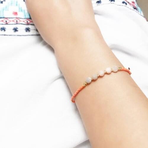 Living Coral Natural Stone Bracelet Simple Beads Bracelets For Women Delica Crystal Ethnic Rice Handmade Miyuki Beaded Jewelry