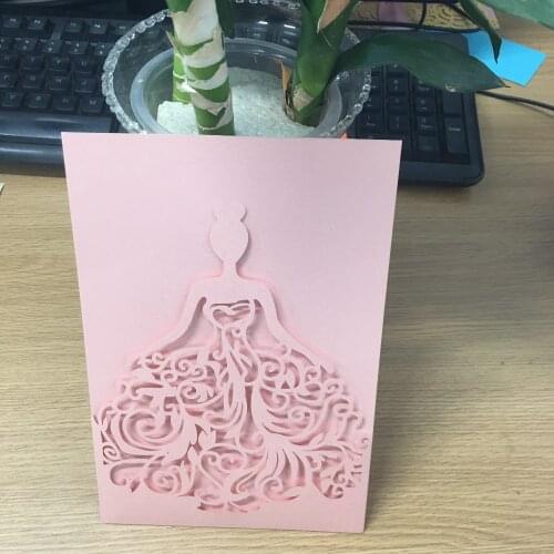 Elegant bridal invitations pink laser cut pocket fold invitations