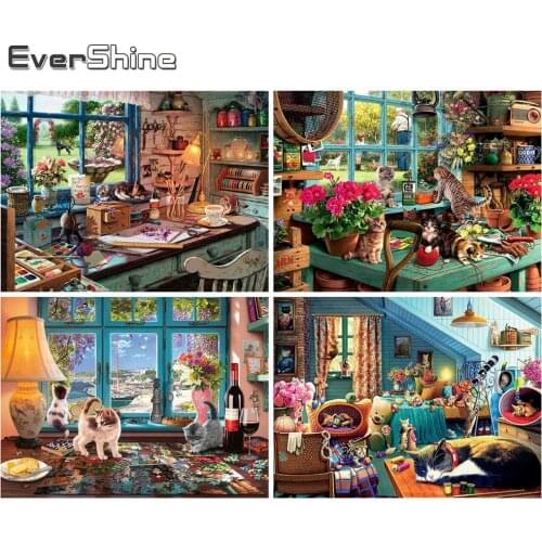 Evershine 5D DIY Diamond Painting Cat Mosaic Art Diamond Embroidery Animal Full Square Round Drill Home Decor Gift