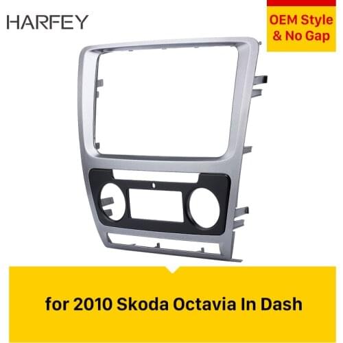 Harfey In Dash DVD Player Outter Frame Surround Panel Silver Double Din Car Radio Fascia For 2010 2011 2012 2013 Skoda Octavia