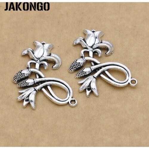 JAKONGO Antique Silver Plated Flower Charm Pendant for Jewelry Making Bracelets Findings Accessories Craft DIY 35X34mm