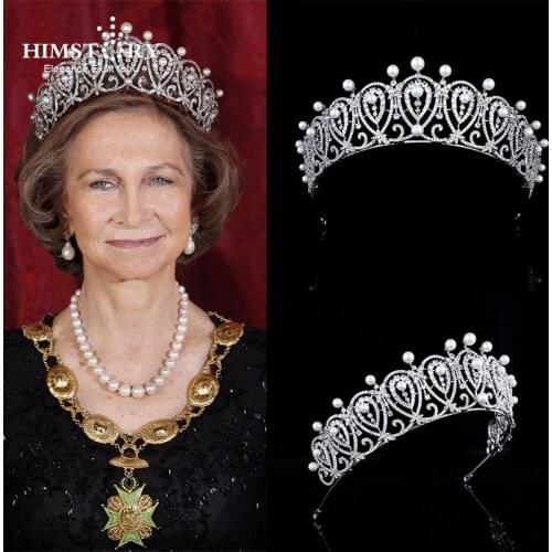 Himstory European Spanish Royal Hair Crown Cubic Zircon Tiaras Headband Headdress Wedding Bridal Head Accessories Jewelries