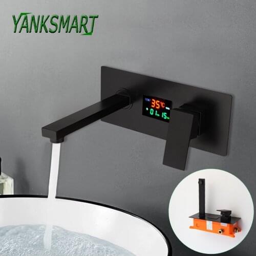YANKSMART Matte Black Bathroom Faucet Wall Mounted Basin Sink Bathtub Faucet Washbasin Mixer Water Tap With Embedded Box